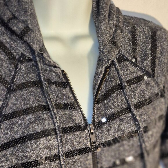 FOREVER 21 zippered Hoodie, Black and gray w/ silver sequins in size small - Picture 8 of 16